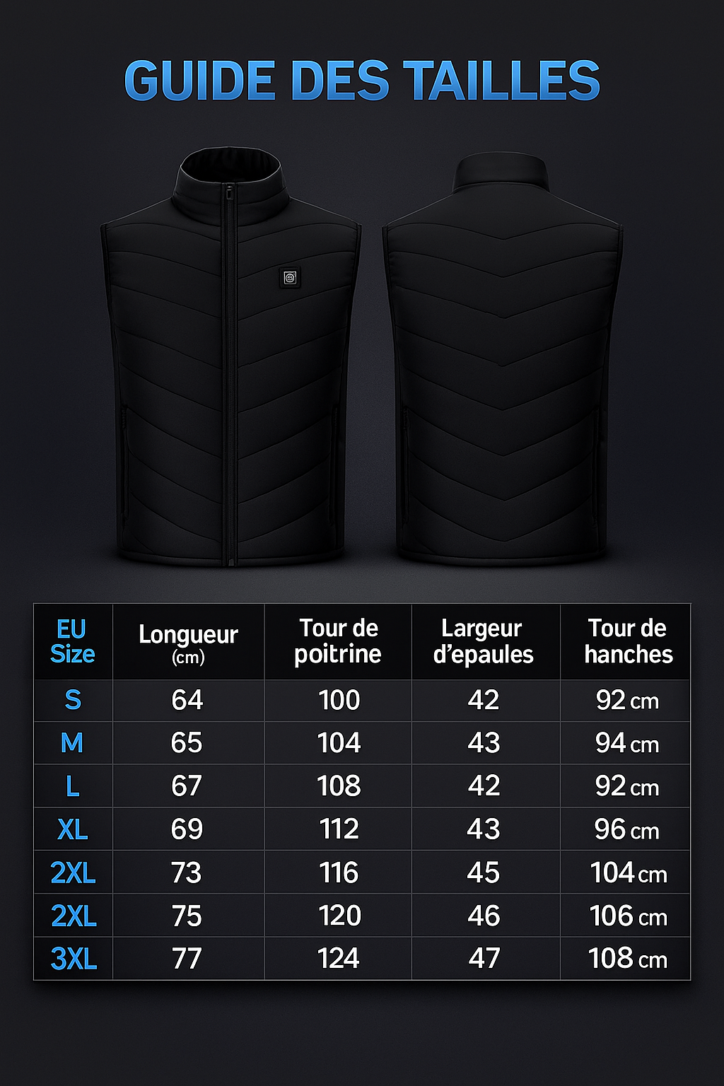 Doudoune chauffante sans manche
