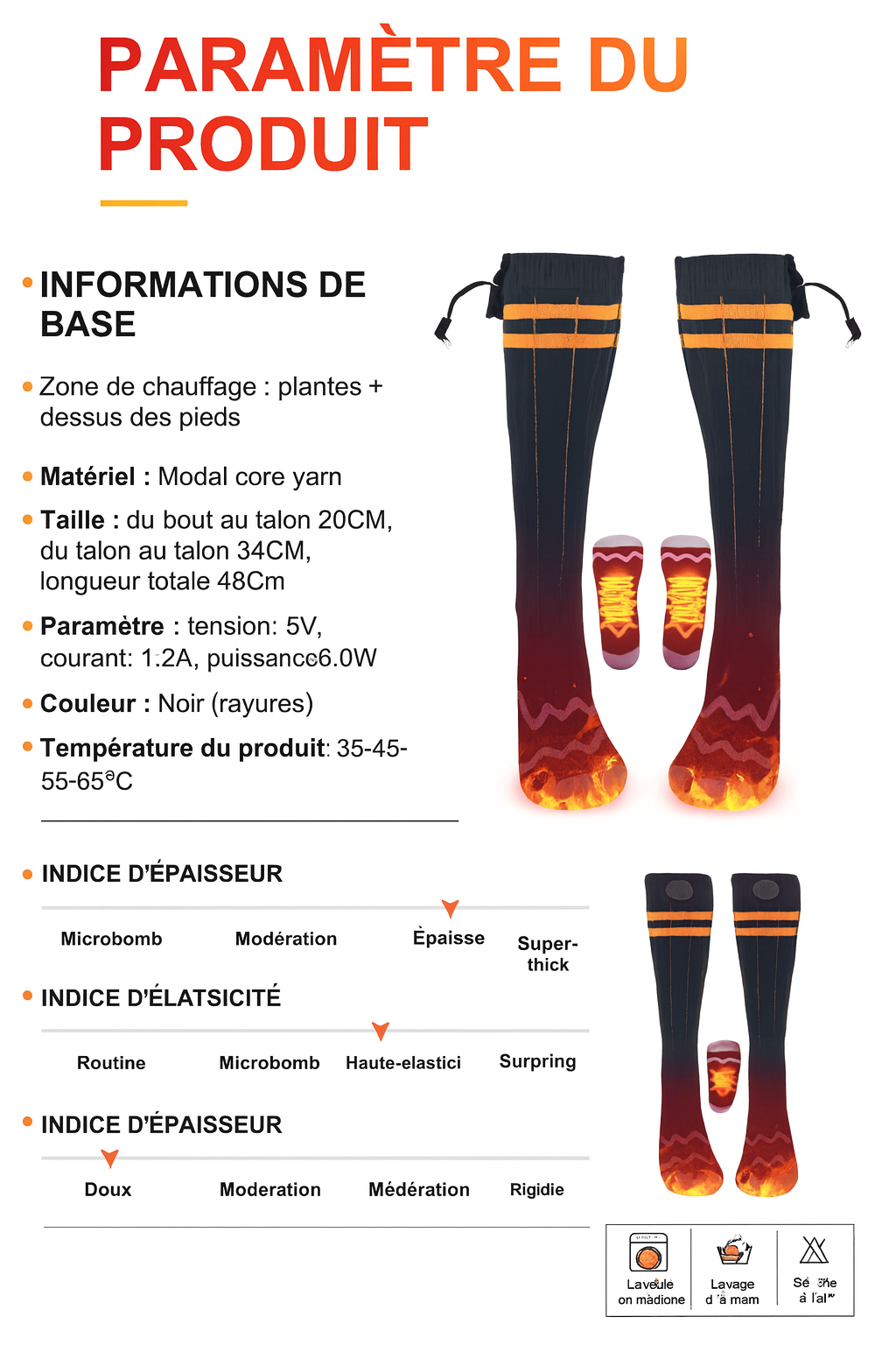 Chaussette chauffante - contrôl avec application